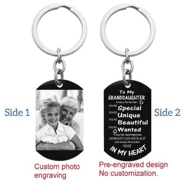 Granddaughter Braver Stronger Smarter Love Personalized Photo/text Engraving Custom Dog Tag Key Chain - Handmade