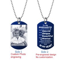 Granddaughter Braver Stronger Smarter Love Personalized Photo Engraving Custom Dog Tag w/ Dot Ball Chain Necklace 24″ - Handmade