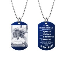 Granddaughter Braver Stronger Smarter Love Personalized Photo Engraving Custom Dog Tag w/ Dot Ball Chain Necklace 24" - Handmade