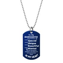 Granddaughter Braver Stronger Smarter Love Text Engraved Dog Tag w/ Dot Ball Chain Necklace 24″ - Handmad
