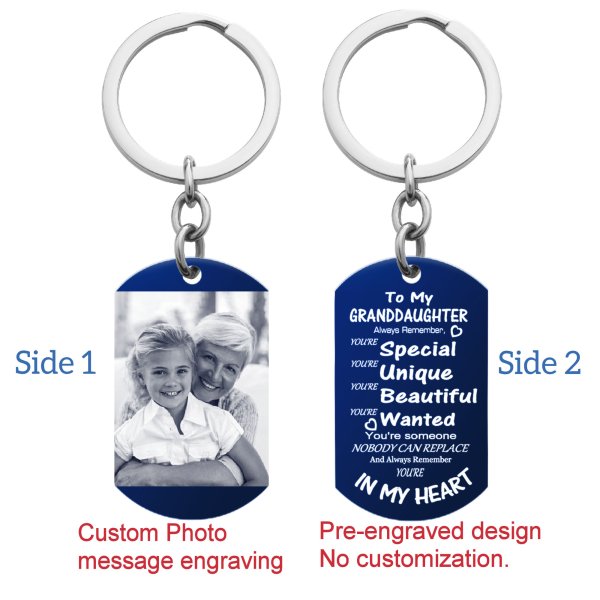 Granddaughter Braver Stronger Smarter Love Personalized Photo/text Engraving Custom Dog Tag Key Chain - Handmade