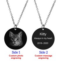 Round Plate Double-sided Engraving Personalized Photo and Message Pendant Chain Necklace 18.5 in + 2.5 in