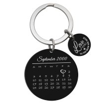 Custom Engraved Personalized Calendar Date with Love U to the Moon & Back Stainless Steel Dog Tag Keychain