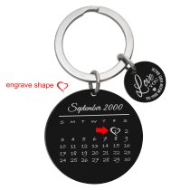 Round Custom Engraved Photo Personalized Calendar Date with Love U to the Moon & Back Stainless Steel Dog Tag Keychain