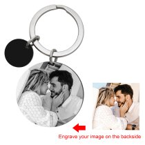 Round Custom Engraved Photo Personalized Calendar Date with Love U to the Moon & Back Stainless Steel Dog Tag Keychain