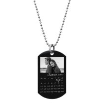 Custom Engraved Photo Personalized Calendar Date Dog Tag w/ Dot Ball Chain Necklace 24″ - Handmad