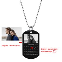 Custom Engraved Photo Personalized Calendar Date Dog Tag w/ Dot Ball Chain Necklace 24" - Handmad