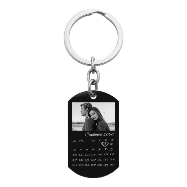 Custom Engraved Personalized Calendar Date Dog Tag Key Chain - Handmade