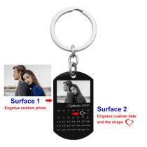 Custom Engraved Personalized Calendar Date Dog Tag Key Chain - Handmade