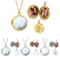 Round Plate Double-sided Engraving Personalized Photo Pendant Chain Necklace 18.5 in + 2.5 in