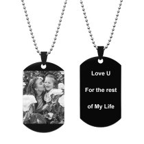 Photo Text Message Laser Engraving Personalized Pendant Dog Tag Stainless Steel Necklace Ball Chain 24''