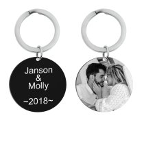 Queenberry Personalized Laser Photo/text Name Engraving Round Stainless Steel Dog Tag Key Chain