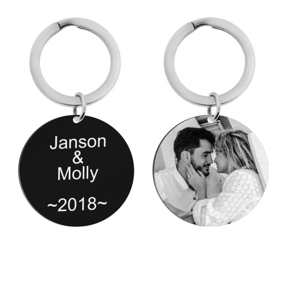 Queenberry Personalized Laser Photo/text Name Engraving Round Stainless Steel Dog Tag Key Chain