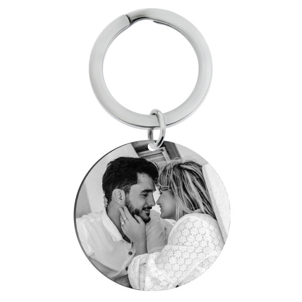 Queenberry Personalized Laser Photo/text Name Engraving Round Stainless Steel Dog Tag Key Chain