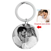 Queenberry Personalized Laser Photo/text Name Engraving Round Stainless Steel Dog Tag Key Chain