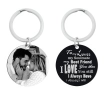 To My Lover My Soulmate Personalized Photo Text Circle Round Dog Tag Pendant Keychain Keepsafe
