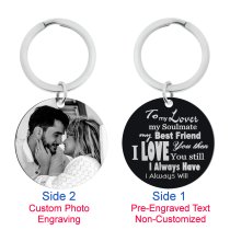 To My Lover My Soulmate Personalized Photo Text Circle Round Dog Tag Pendant Keychain Keepsafe