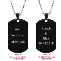 Queenberry 2 Sides Text Message Laser Engraving Personalized Pendant Dog Tag Stainless Steel Necklace Ball Chain 24''