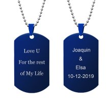 Queenberry 2 Sides Text Message Laser Engraving Personalized Pendant Dog Tag Stainless Steel Necklace Ball Chain 24''