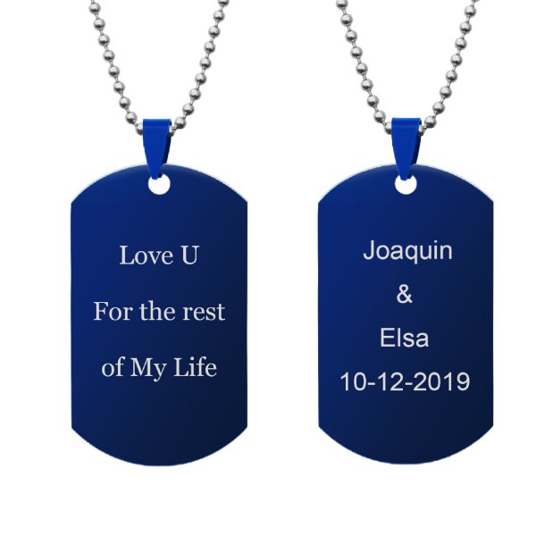 Queenberry 2 Sides Text Message Laser Engraving Personalized Pendant Dog Tag Stainless Steel Necklace Ball Chain 24''