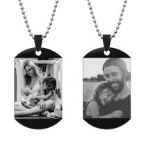 Queenberry 2 Sides Photo Laser Engraving Personalized Pendant Dog Tag Stainless Steel Necklace Ball Chain 24''