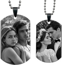 Queenberry 2 Sides Photo Laser Engraving Personalized Pendant Dog Tag Stainless Steel Necklace Ball Chain 24''