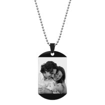 Stainless Steel One Side Personalized Photo Engraving Custom Dog Tag w/ Dot Ball Chain Necklace 24″ - Handmade