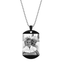 Stainless Steel One Side Personalized Photo Engraving Custom Dog Tag w/ Dot Ball Chain Necklace 24" - Handmade