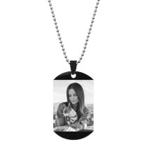 Stainless Steel One Side Personalized Photo Engraving Custom Dog Tag w/ Dot Ball Chain Necklace 24" - Handmade