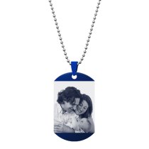 Personalized One Side Photo Engraving Custom Dog Tag w/ Dot Ball Chain Necklace 24″ - Handmade
