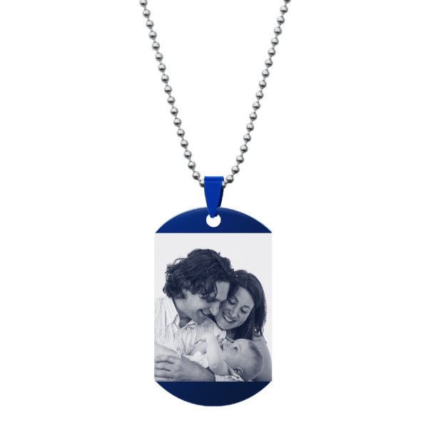 Personalized One Side Photo Engraving Custom Dog Tag w/ Dot Ball Chain Necklace 24" - Handmade