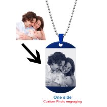 Personalized One Side Photo Engraving Custom Dog Tag w/ Dot Ball Chain Necklace 24" - Handmade