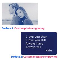 Personalized Photo / Text Custom Engraved Aluminum Wallet Mini Love Insert Card - Navy