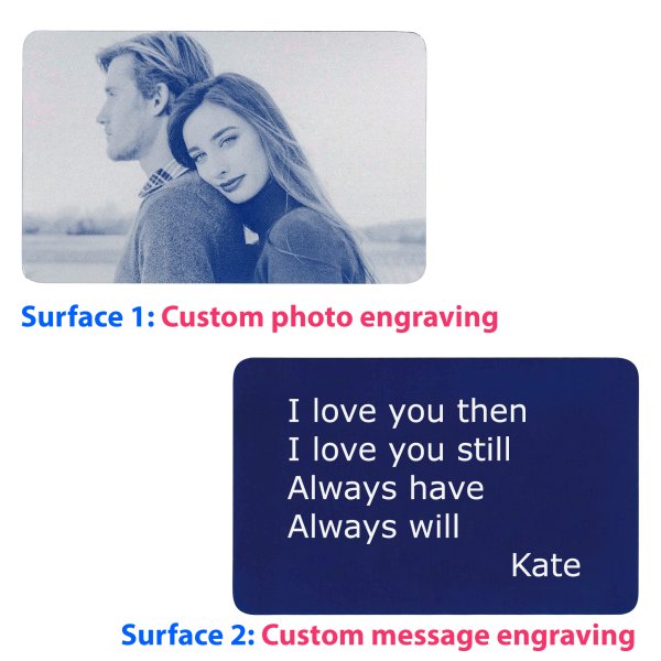 Personalized Photo / Text Custom Engraved Aluminum Wallet Mini Love Insert Card - Navy