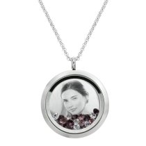 Engraved Personalized Photo Floating Pink Crystals Necklace Pendant