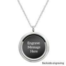 Engraved Personalized Photo + Custom Message Floating Pink Crystals Necklace Pendant