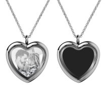 Engraved Personalized Photo Heart Floating Crystal Chain Necklace Pendant Handmade Gift - Clear