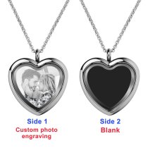 Engraved Personalized Photo Heart Floating Crystal Chain Necklace Pendant Handmade Gift - Clear