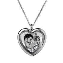 Engraved Personalized Photo Heart Floating Crystal Chain Necklace Pendant Handmade Gift - Clear