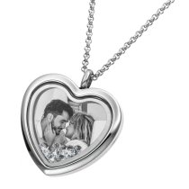 Engraved Personalized Photo + Text Heart Floating Crystal Chain Necklace Pendant Handmade Gift - Clear