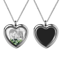 Engraved Personalized Photo Heart Floating Crystal Chain Necklace Pendant Handmade Gift - Green