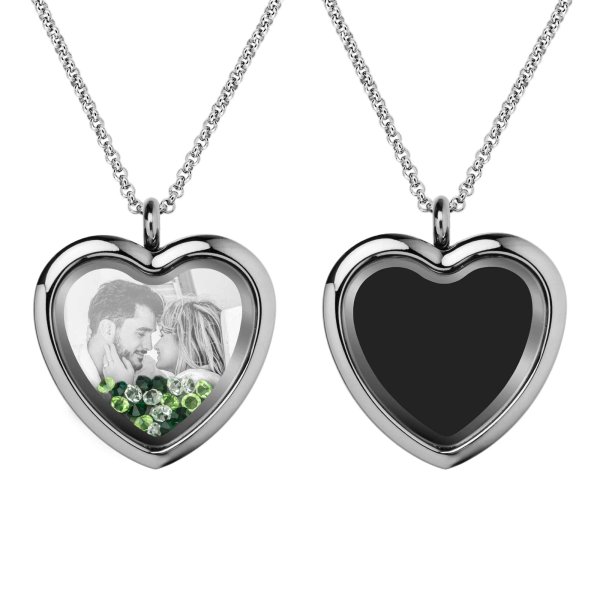 Engraved Personalized Photo Heart Floating Crystal Chain Necklace Pendant Handmade Gift - Green