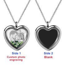 Engraved Personalized Photo Heart Floating Crystal Chain Necklace Pendant Handmade Gift - Green