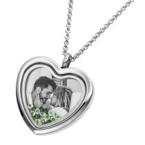 Engraved Personalized Photo Heart Floating Crystal Chain Necklace Pendant Handmade Gift - Green