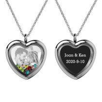 Engraved Personalized Photo + Text Heart Floating Crystal Chain Necklace Pendant Handmade Gift - Mixed Colors
