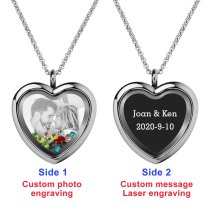 Engraved Personalized Photo + Text Heart Floating Crystal Chain Necklace Pendant Handmade Gift - Mixed Colors