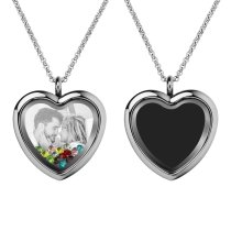 Engraved Personalized Photo Heart Floating Crystal Chain Necklace Pendant Handmade Gift - Mixed Colors