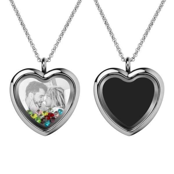 Engraved Personalized Photo Heart Floating Crystal Chain Necklace Pendant Handmade Gift - Mixed Colors