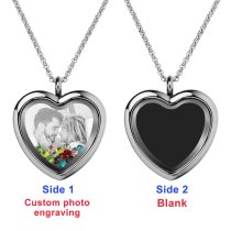 Engraved Personalized Photo Heart Floating Crystal Chain Necklace Pendant Handmade Gift - Mixed Colors