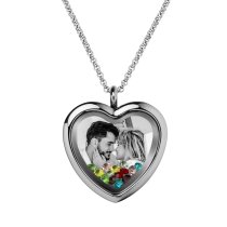Engraved Personalized Photo Heart Floating Crystal Chain Necklace Pendant Handmade Gift - Mixed Colors